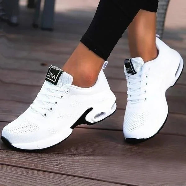 White Women's Orthopedic Premium Sneakers — Cassie Breathable Athletic Running - Close Up Detail