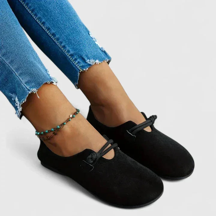 Black Women's Orthopedic Slip On Loafers — Lauren Rope Detail Comfort - Feet Together