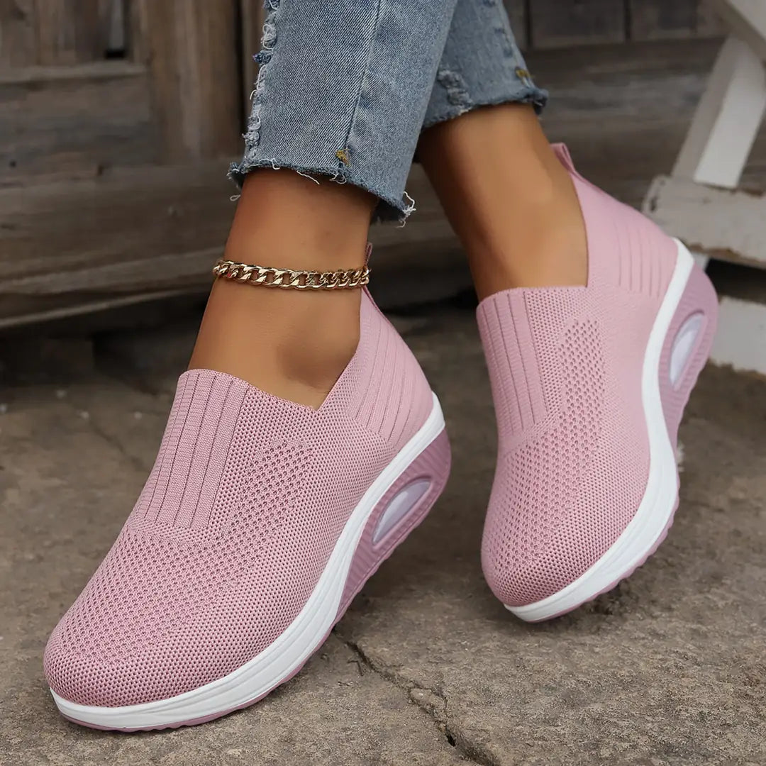 Pink Orthopedic Women's Shoes With Air Cushion Support - Model Walking