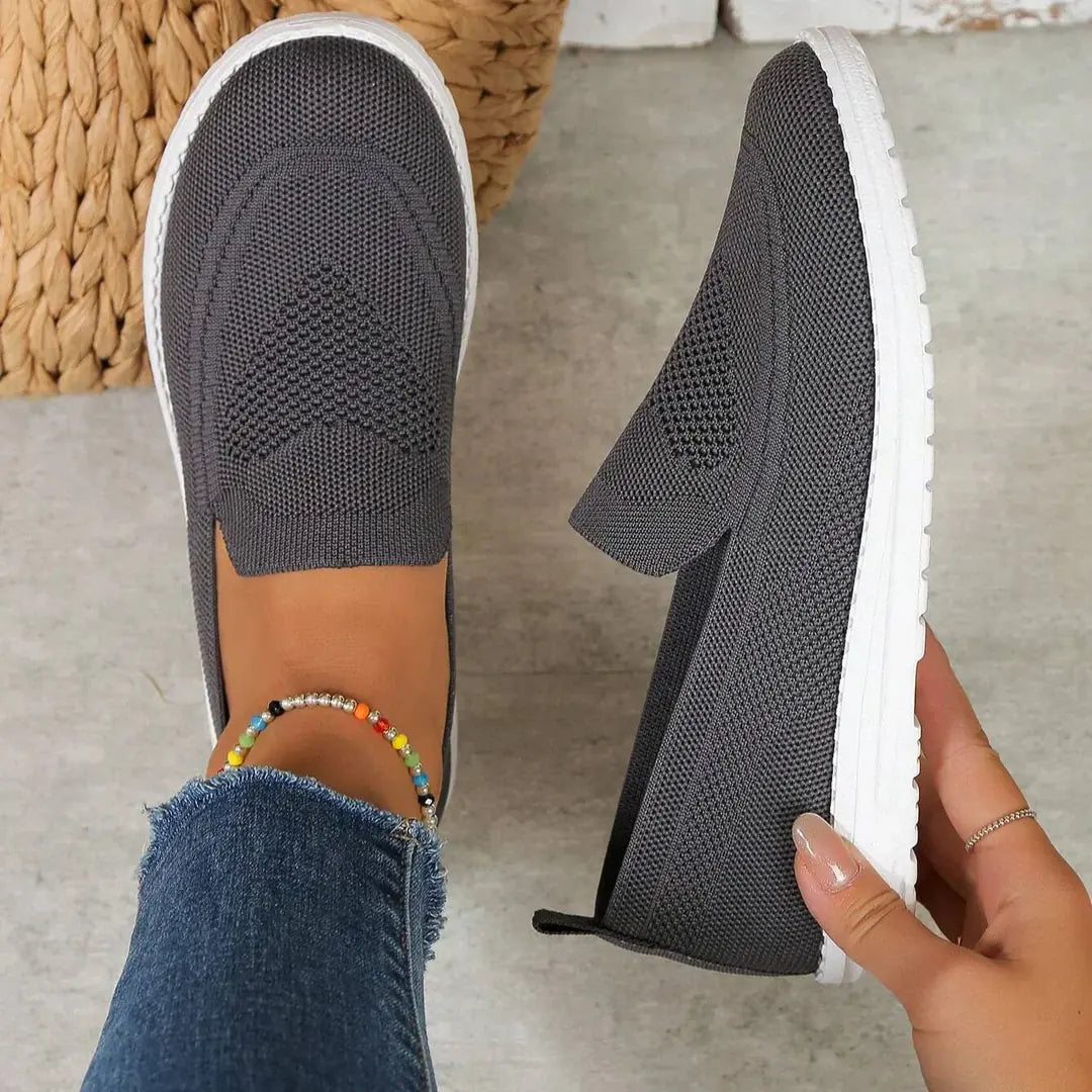 Dark Gray Women's Orthopedic Walking Sneakers — Annabelle Mesh Slip-On Breathable - Front Full