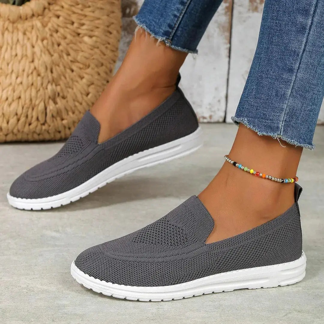 Dark Gray Women's Orthopedic Walking Sneakers — Annabelle Mesh Slip-On Breathable - Model Walking