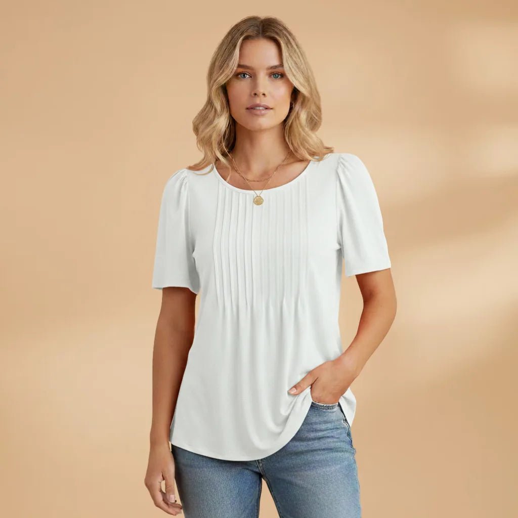 Vivienne | Elegant Women's T-Shirt with Pintuck Detail - White - 10