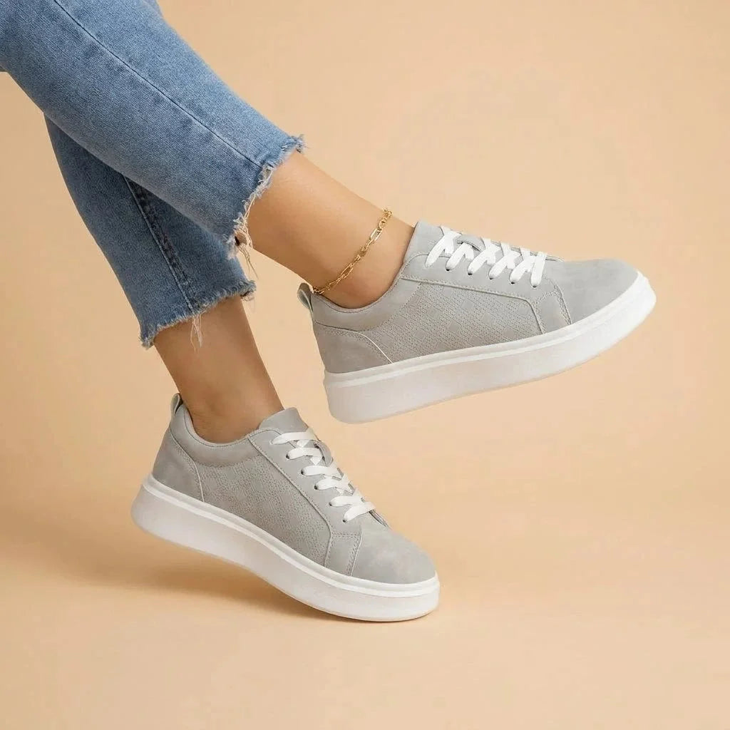 Dark Gray Women's Platform Sneakers — Mae Lace-Up Lightweight Casual - Model Walking