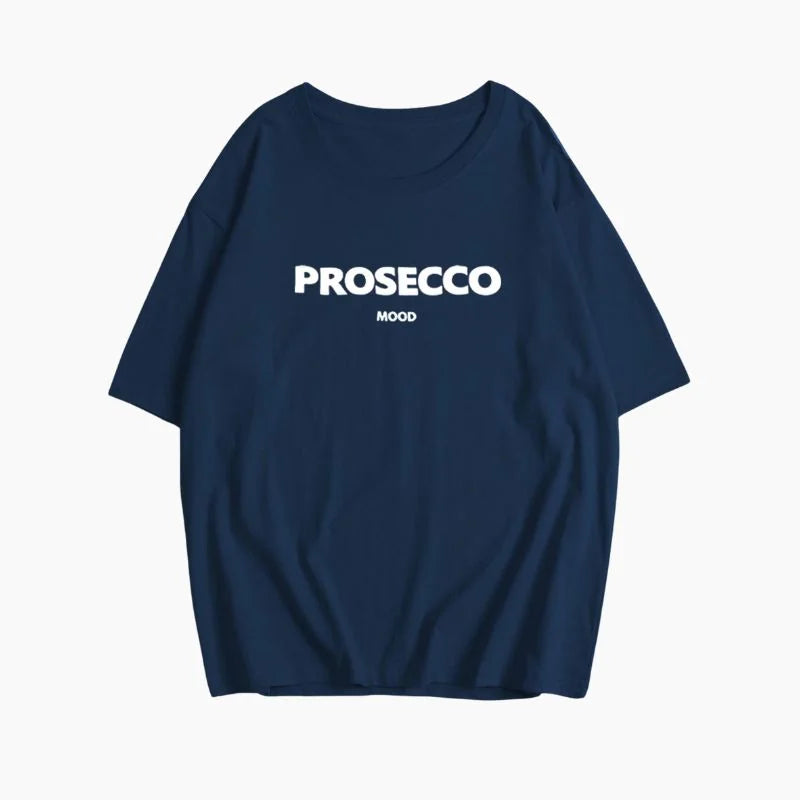 Blue Women's Prosecco Graphic T-Shirt — Sonia Cotton Crew Neck Casual - Flat Lay