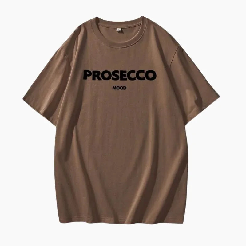 Brown Women's Prosecco Graphic T-Shirt — Sonia Cotton Crew Neck Casual - Studio