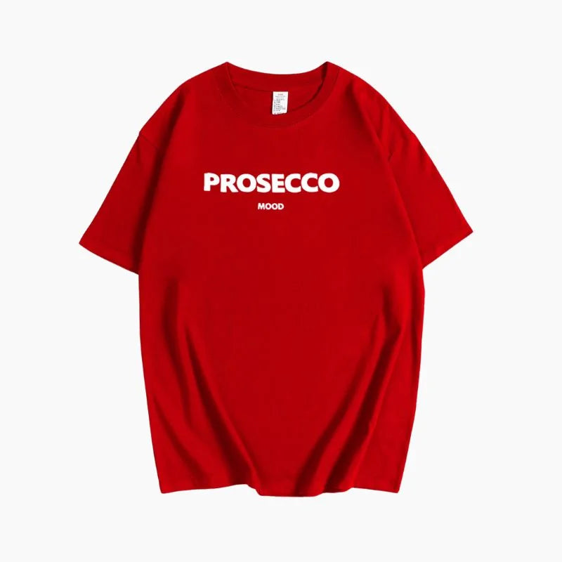 Red Women's Prosecco Graphic T-Shirt — Sonia Cotton Crew Neck Casual - Flat