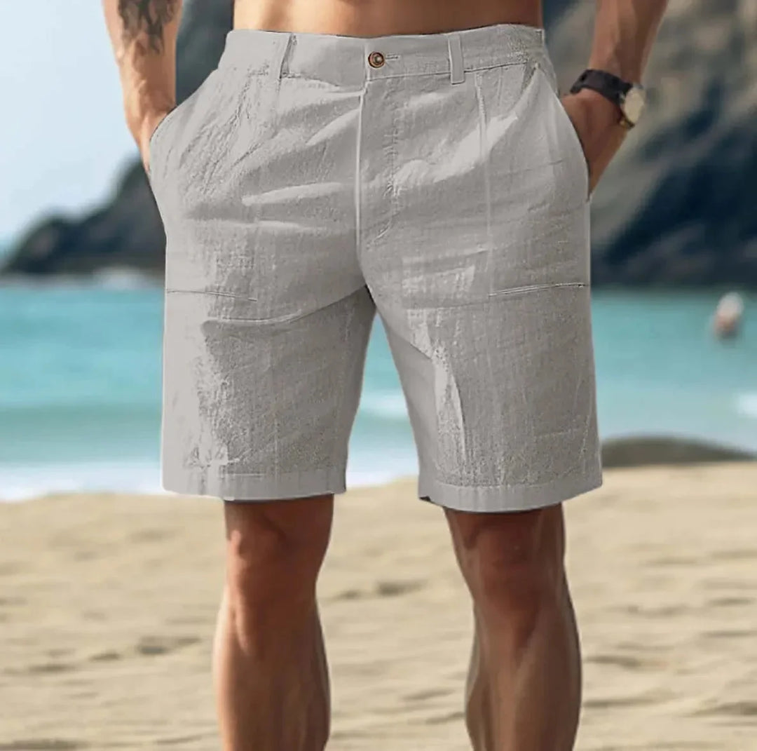 Gray Men's Relaxed Linen Shorts — Luke Breathable Lightweight Summer - Side Pose