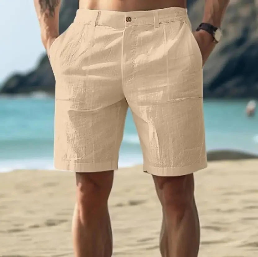 Khaki Men's Relaxed Linen Shorts — Luke Breathable Lightweight Summer - Lifestyle Beach