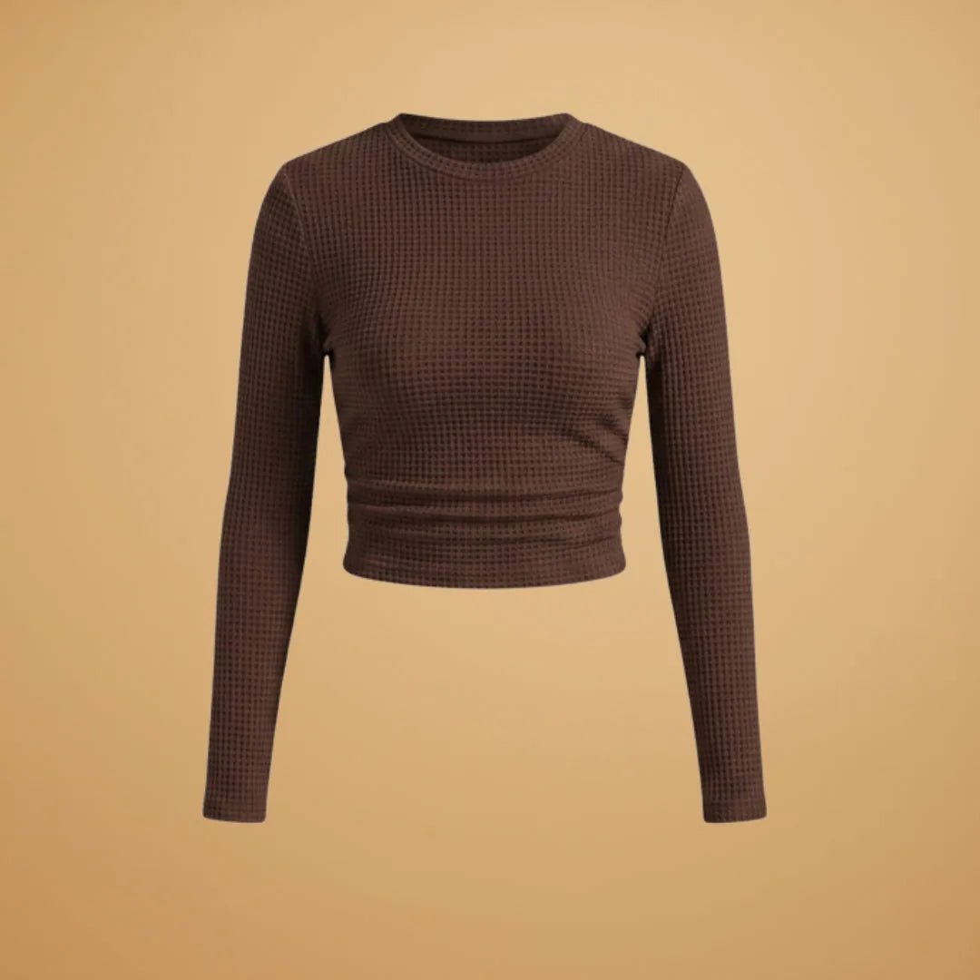 Lily | Chic Ribbed Long Sleeve Crop Top - Brown - 1