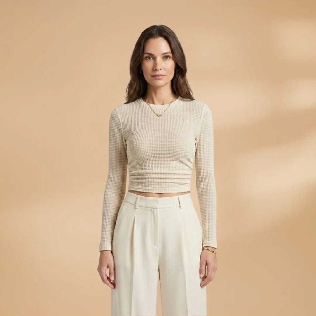 Lily | Chic Ribbed Long Sleeve Crop Top - Cream - 7