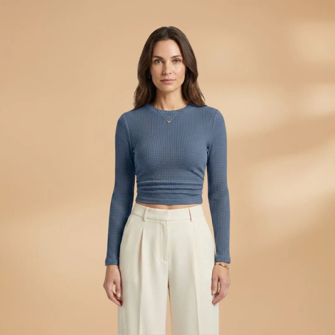 Lily | Chic Ribbed Long Sleeve Crop Top - Light Blue - 9