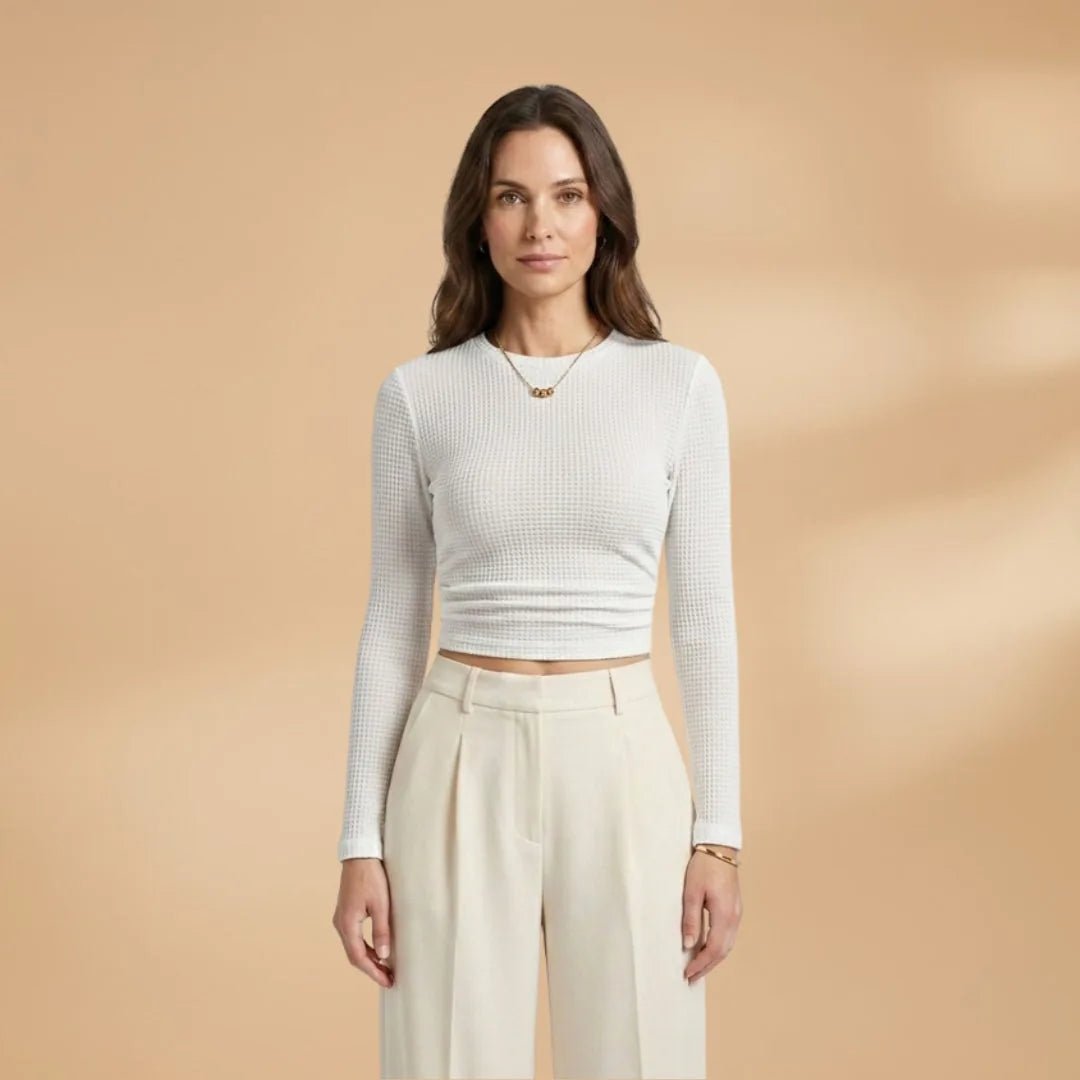 Lily | Chic Ribbed Long Sleeve Crop Top - White - 8