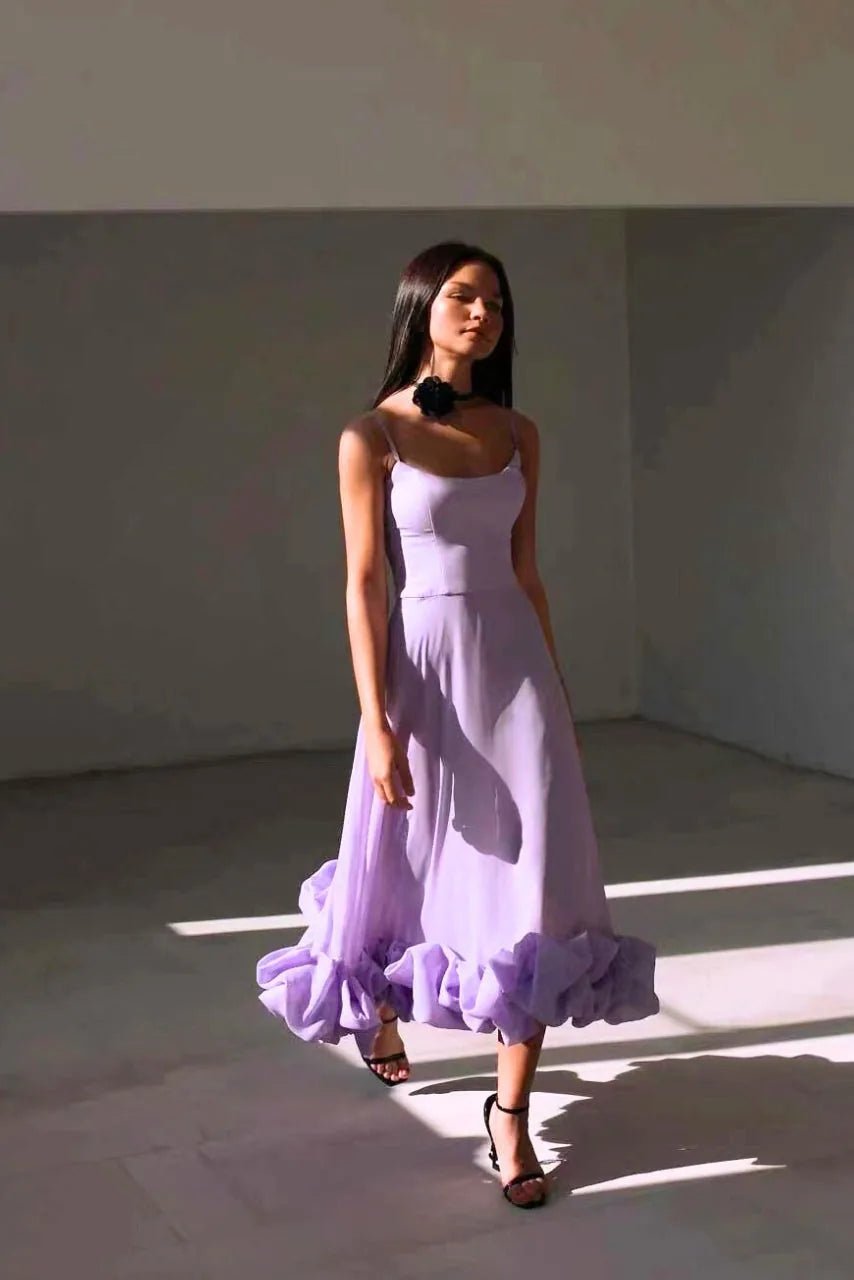 Sienna | Chic Ruffle Midi Wedding Guest Dress - Purple - 4