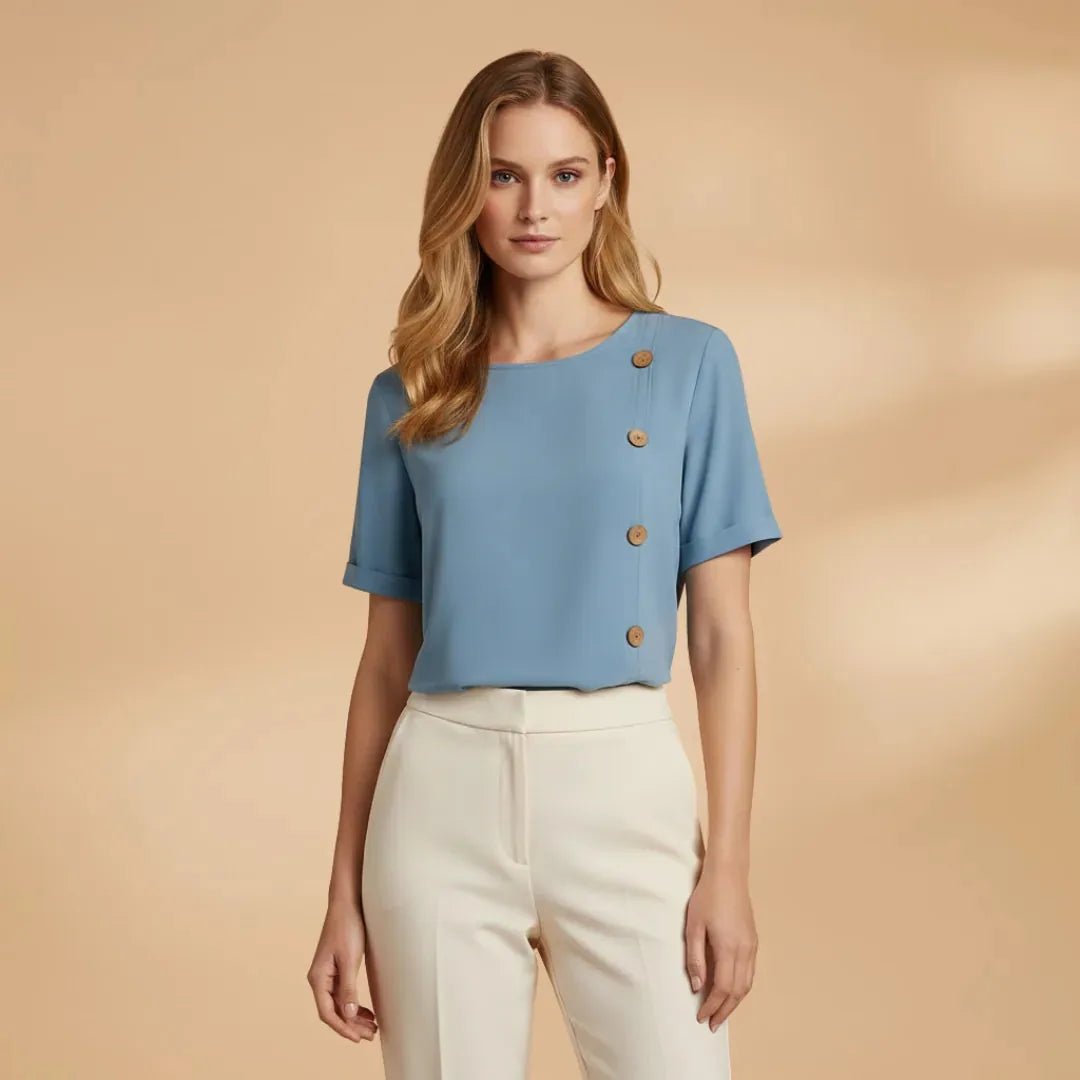 Coralie | Stylish Short Sleeve Blouse with Side Buttons - Blue - 2