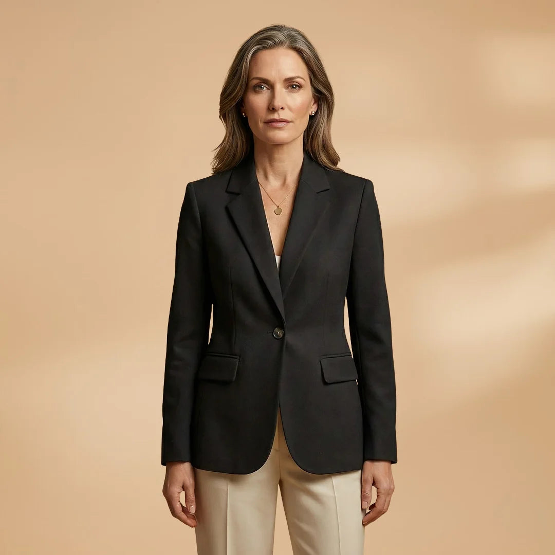 Black Women's Single-Button Blazer — Harper Professional Tailored Flap Pocket - Tailored Fit