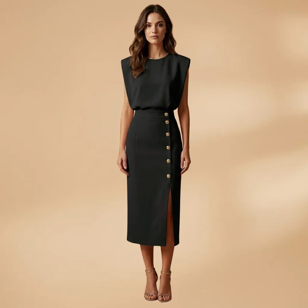 Emma | Sleeveless Button Front Midi Dress - Dark Green - 7