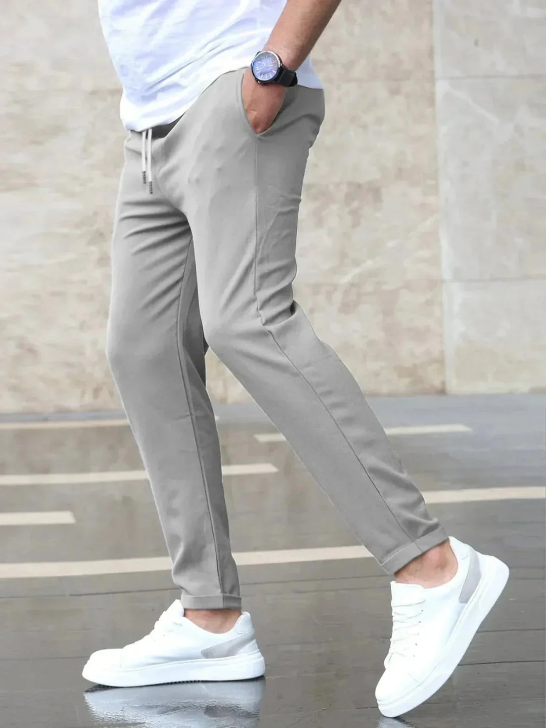 Freya | Stylish Slim Fit Pants with Drawstring Detail - Gray - 2