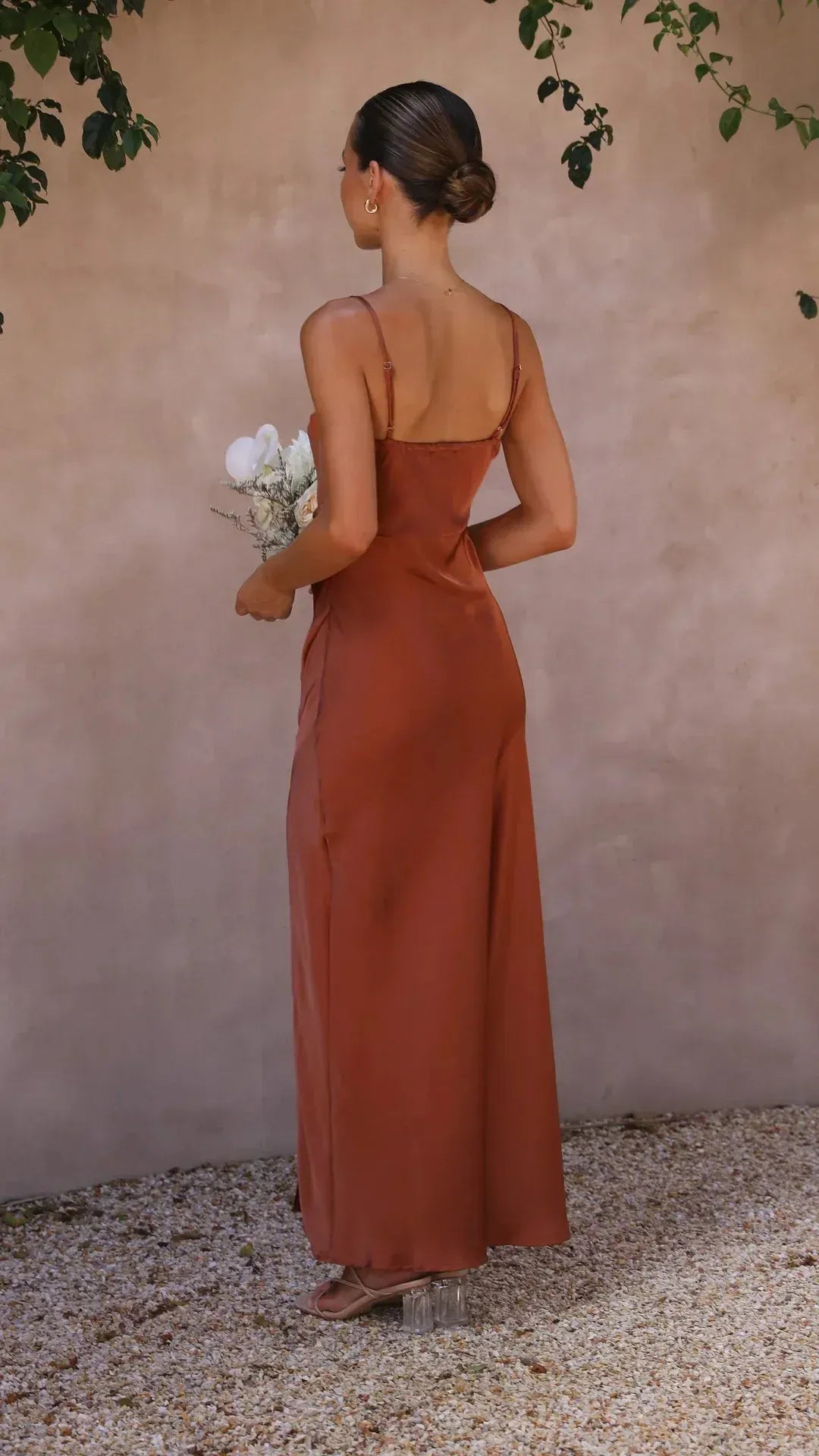 Espresso Women's Spaghetti Strap Slit Maxi Dress — Victoria Straight Neckline Evening - Back Detail