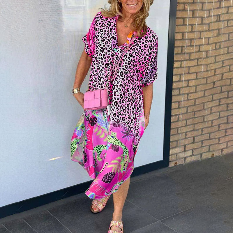 Maudine™ | Casual Korte Mouwen Jurk met Luipaardprint