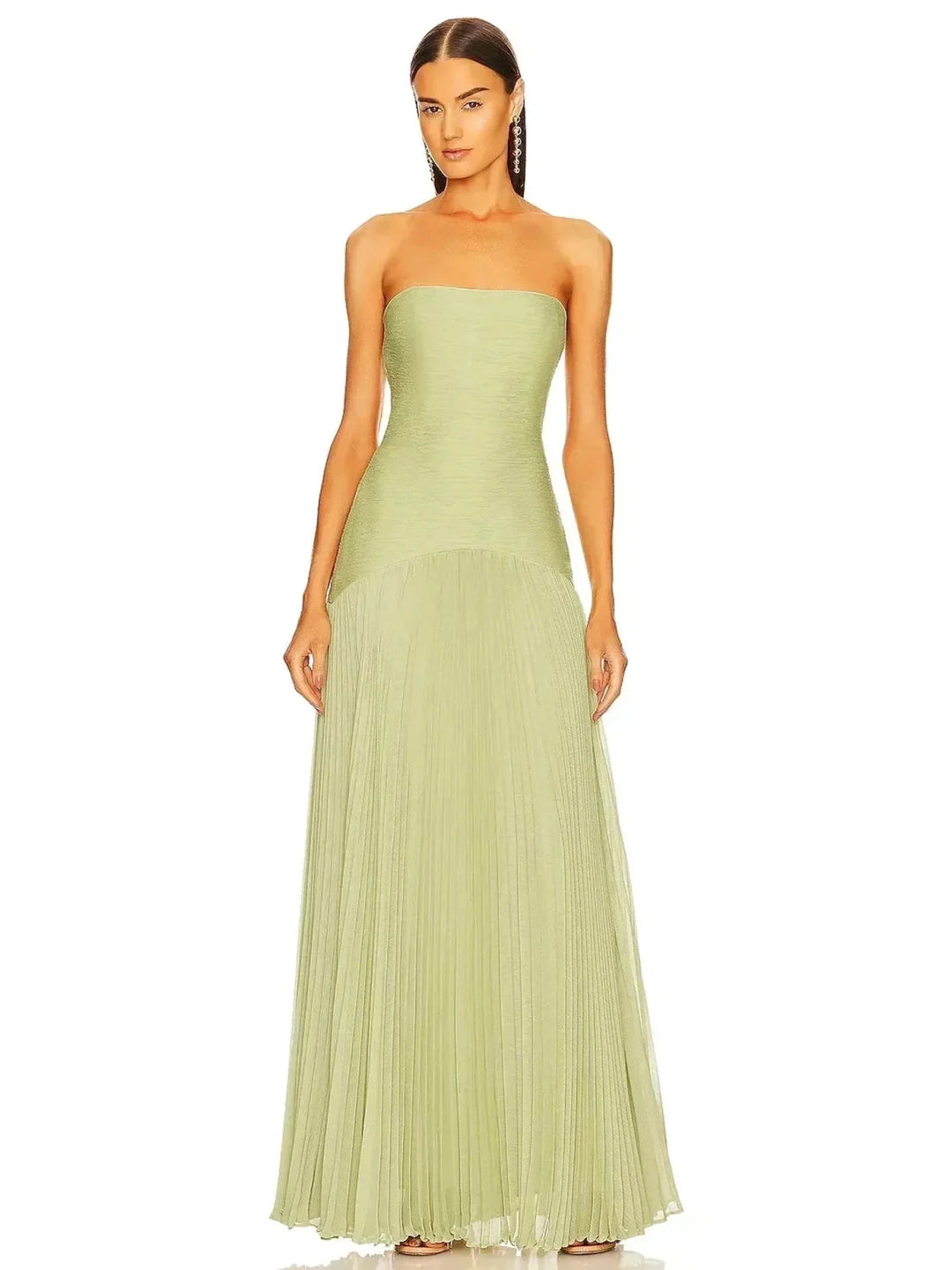 Light Green Women's Strapless Pleated Wedding Guest Dress — Jessa Formal Elegant - Front Pose