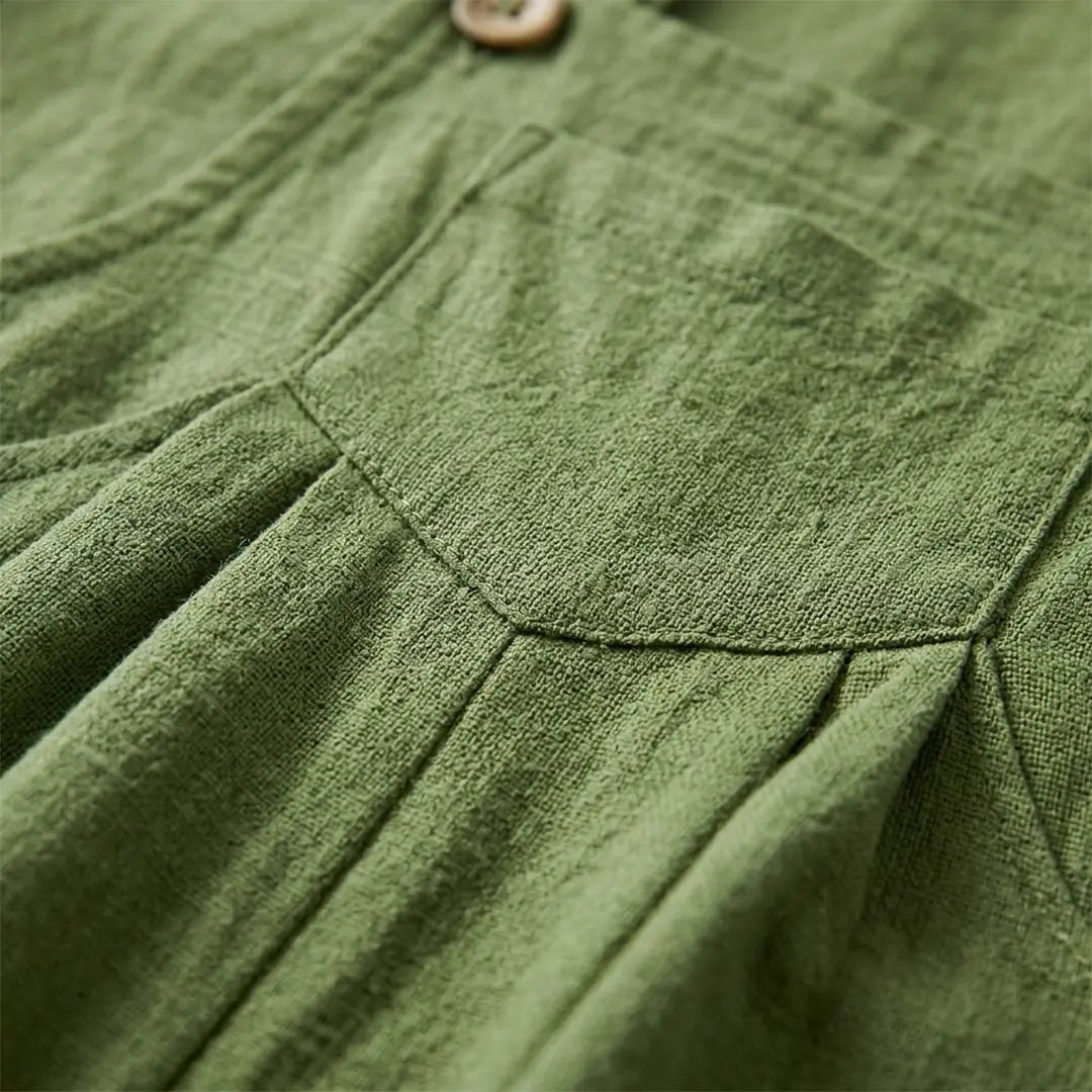 Olive Green Women's Strappy Wide-Leg Jumpsuit — Holly Adjustable Pockets Linen - Pocket Detail