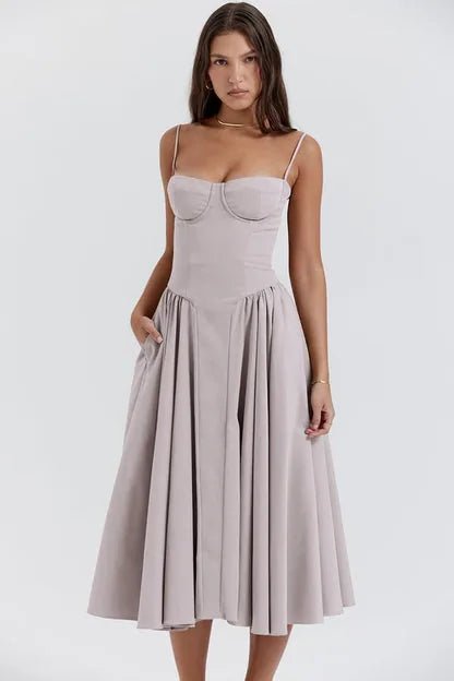 Mia | Elegant Bustier Fit and Flare Dress with Corset Detail - Light Gray - 19