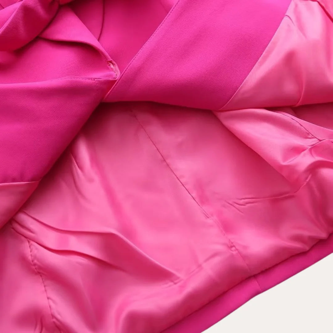 Pink Women's Tailored Blazer Suit with Wide-Leg Pants — Sable Belted Two-Piece - Lining Detail