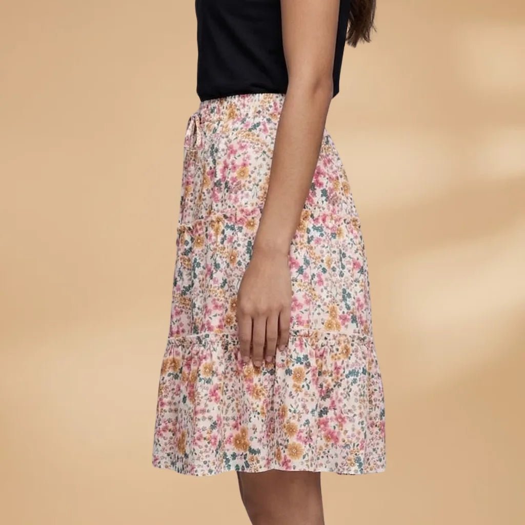 Isla | Floral Tiered Midi Skirt with Ruffled Hem - Floral - 4