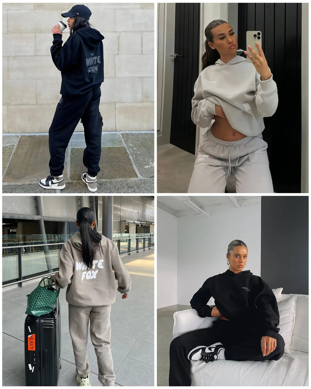 Dark Grey Women's Two-Piece Hoodie & Pants Tracksuit — Reagan Oversized Loungewear - Lifestyle Collage