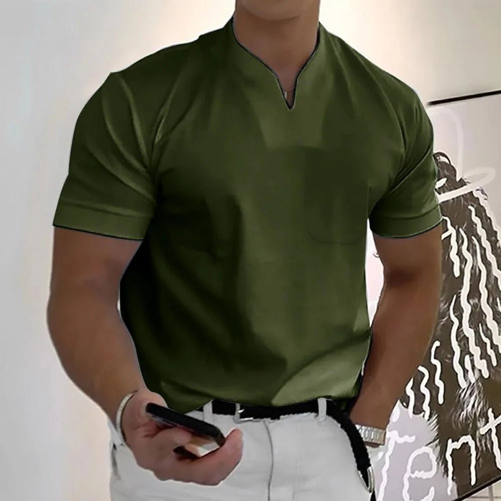 Miles | Elegant V - Neck Casual Polo Shirt - Green - 10