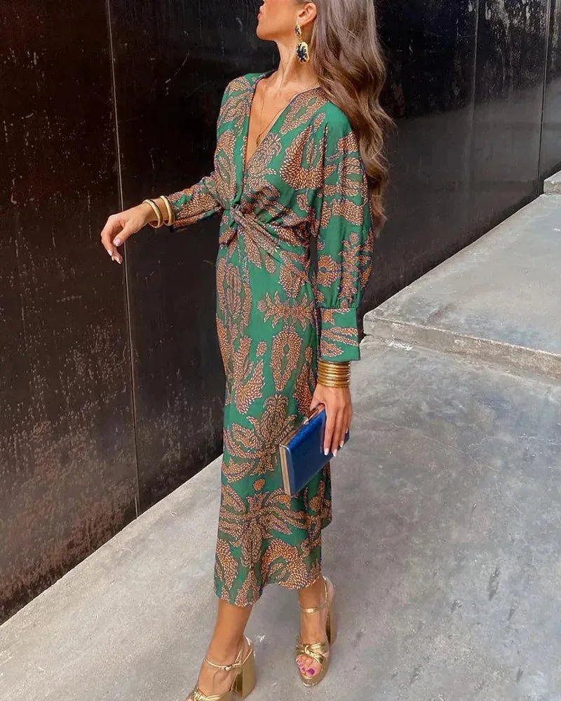 Celeste | Elegant V - Neck Wrap Wedding Guest Dress Summer Midi - Green - 4