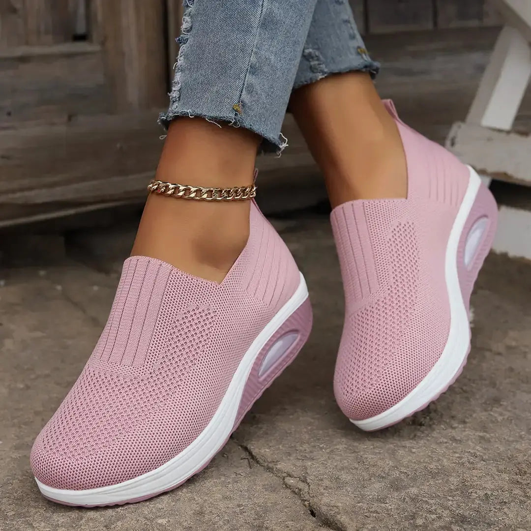 Pink Women's Orthopedic Slip-On Shoes — Dora Cushioned Breathable Lightweight - Outdoor Pose