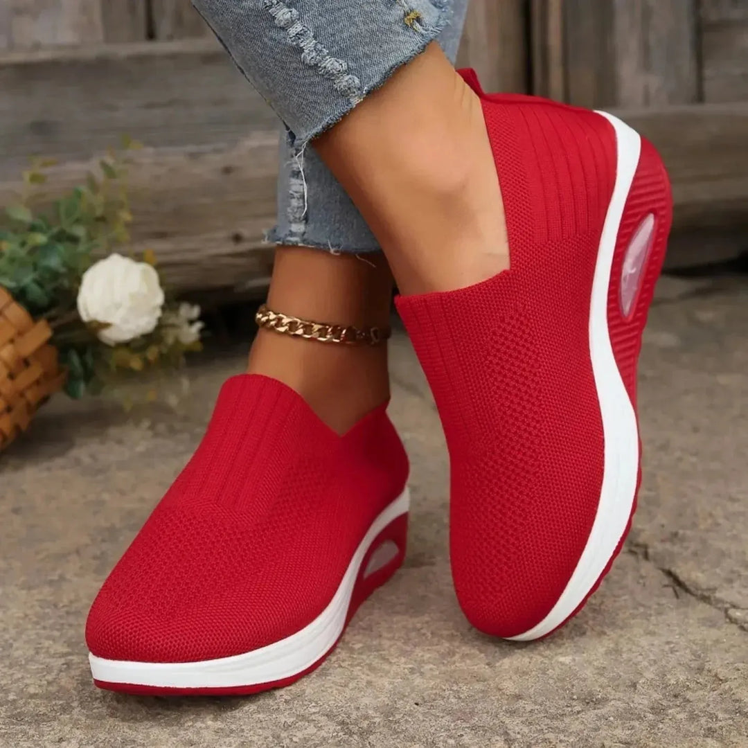 Red Women's Orthopedic Slip-On Shoes — Dora Cushioned Breathable Lightweight - Flat Lay