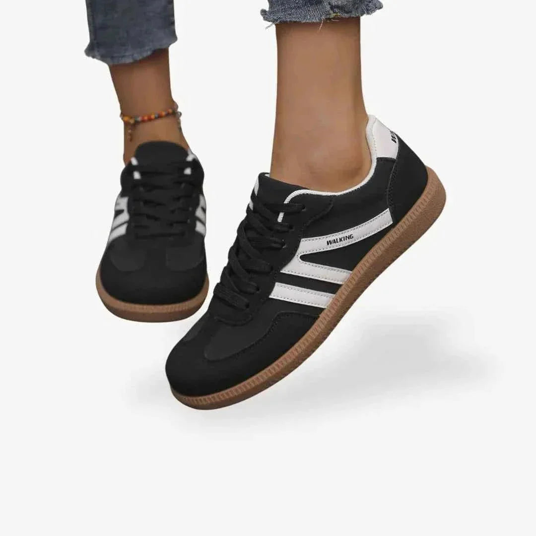 Black Women's Orthopedic Sneakers — Indigo Walking Comfort Lace-Up - Studio White
