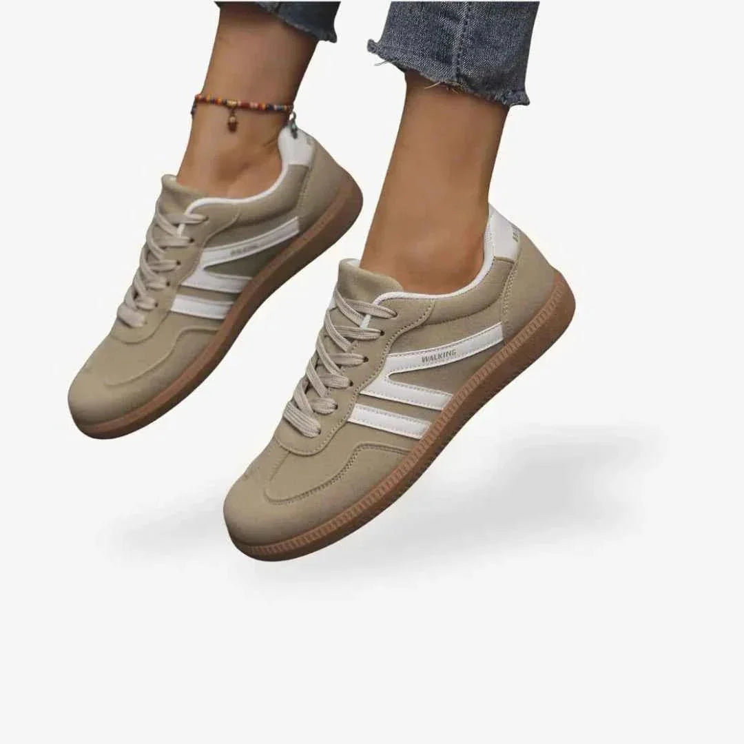 Khaki Women's Orthopedic Sneakers — Indigo Walking Comfort Lace-Up - Side Pose