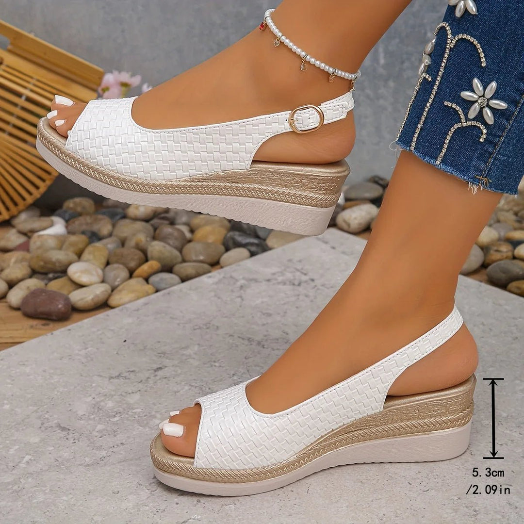 Serena | Chic Woven Slingback White Wedge Sandals - White - 2
