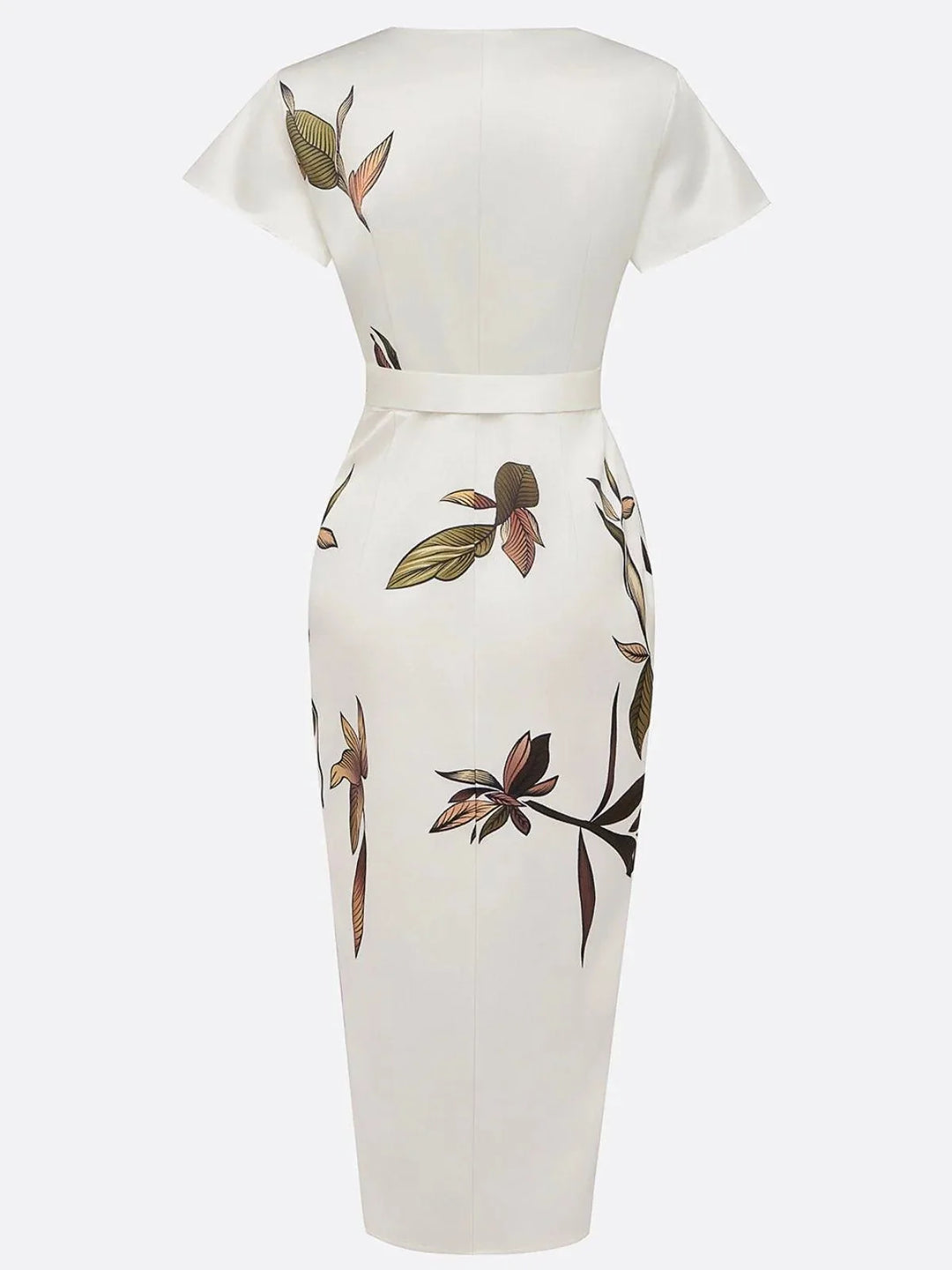 Cream Women's Long Sleeve Wrap Midi Dress — Cherie Floral Tie Waist - Back View