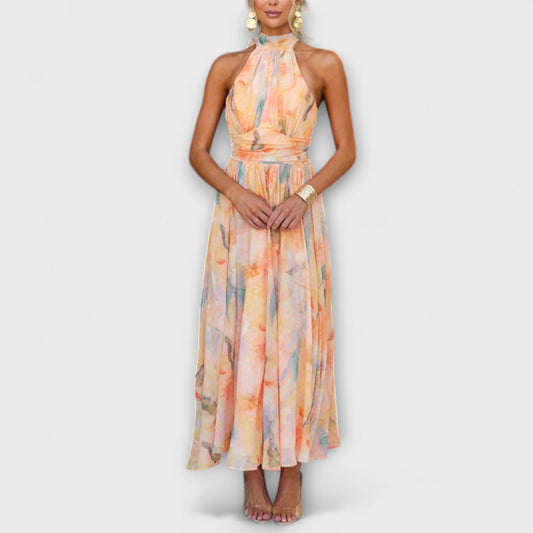 Yinthe™ | Halternek Maxi Jurk met Waterverfprint