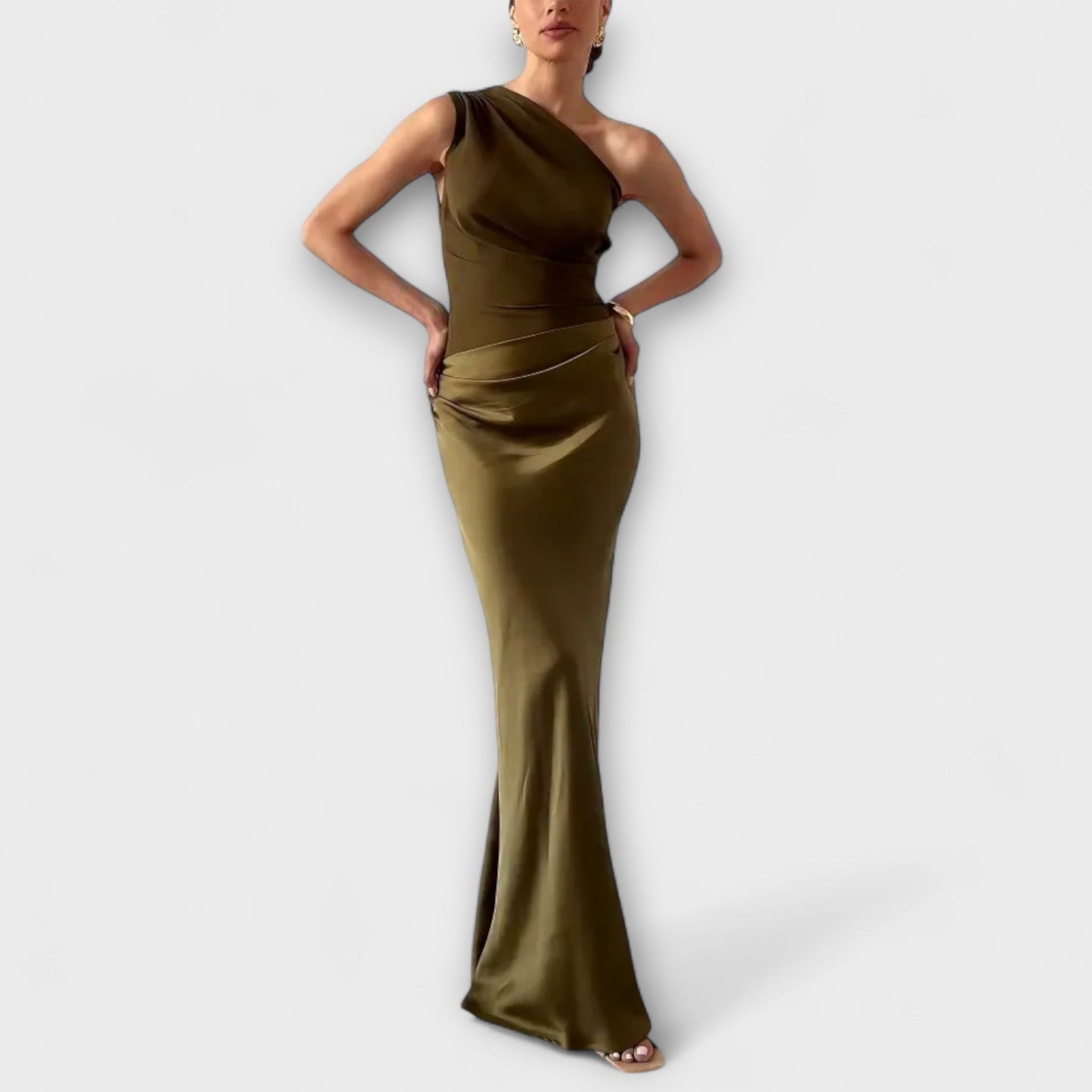 Noor™ | Elegante One-Shoulder Maxi Jurk met Plooien