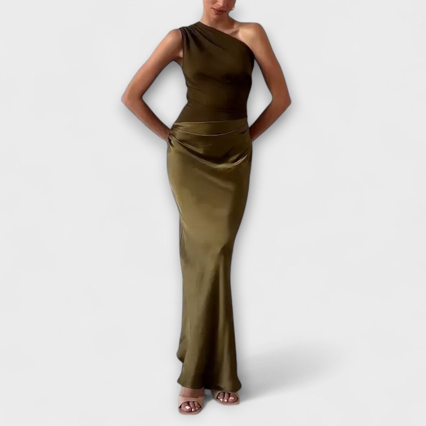 Noor™ | Elegante One-Shoulder Maxi Jurk met Plooien