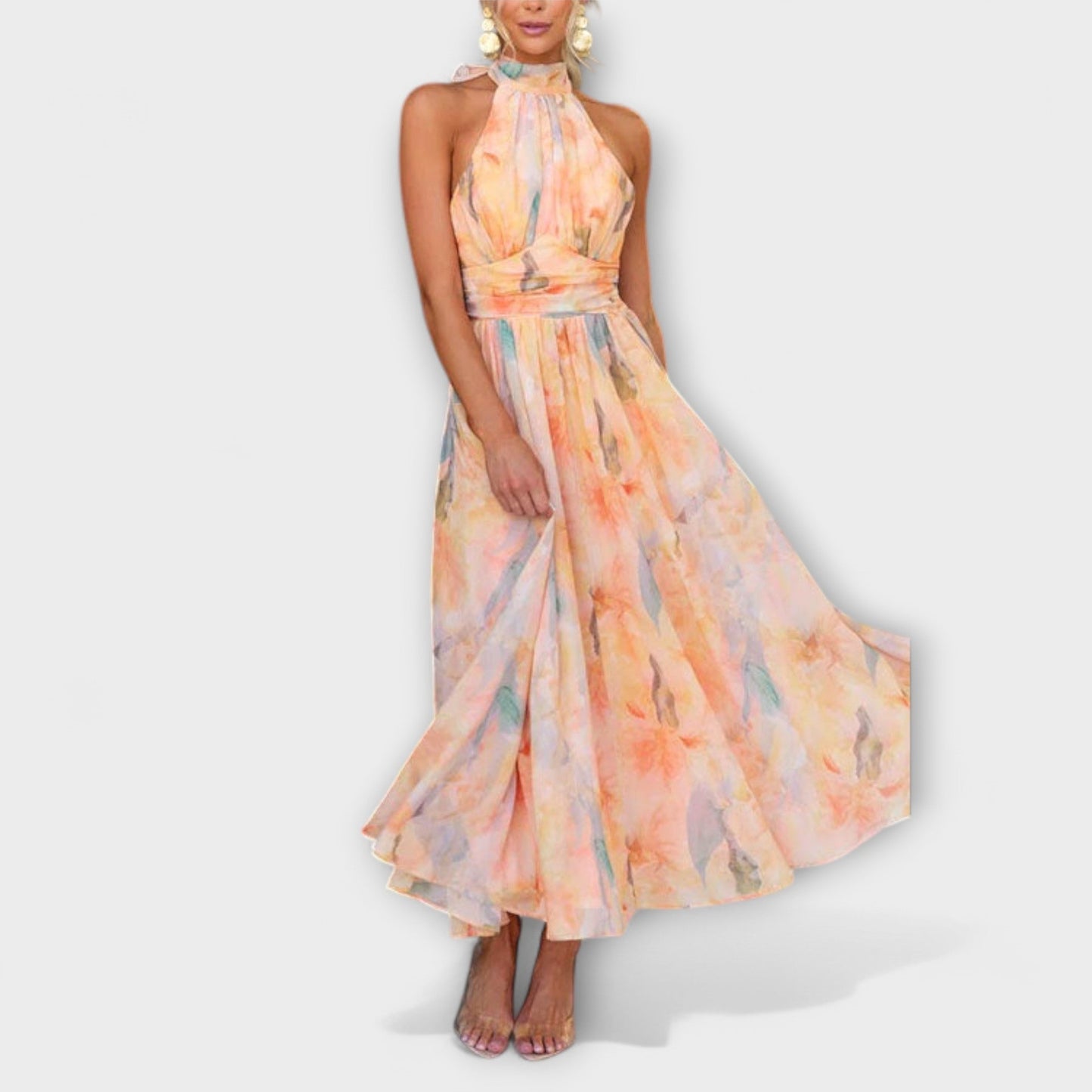 Jinte™ | Halternek Maxi Jurk met Aquarelprint