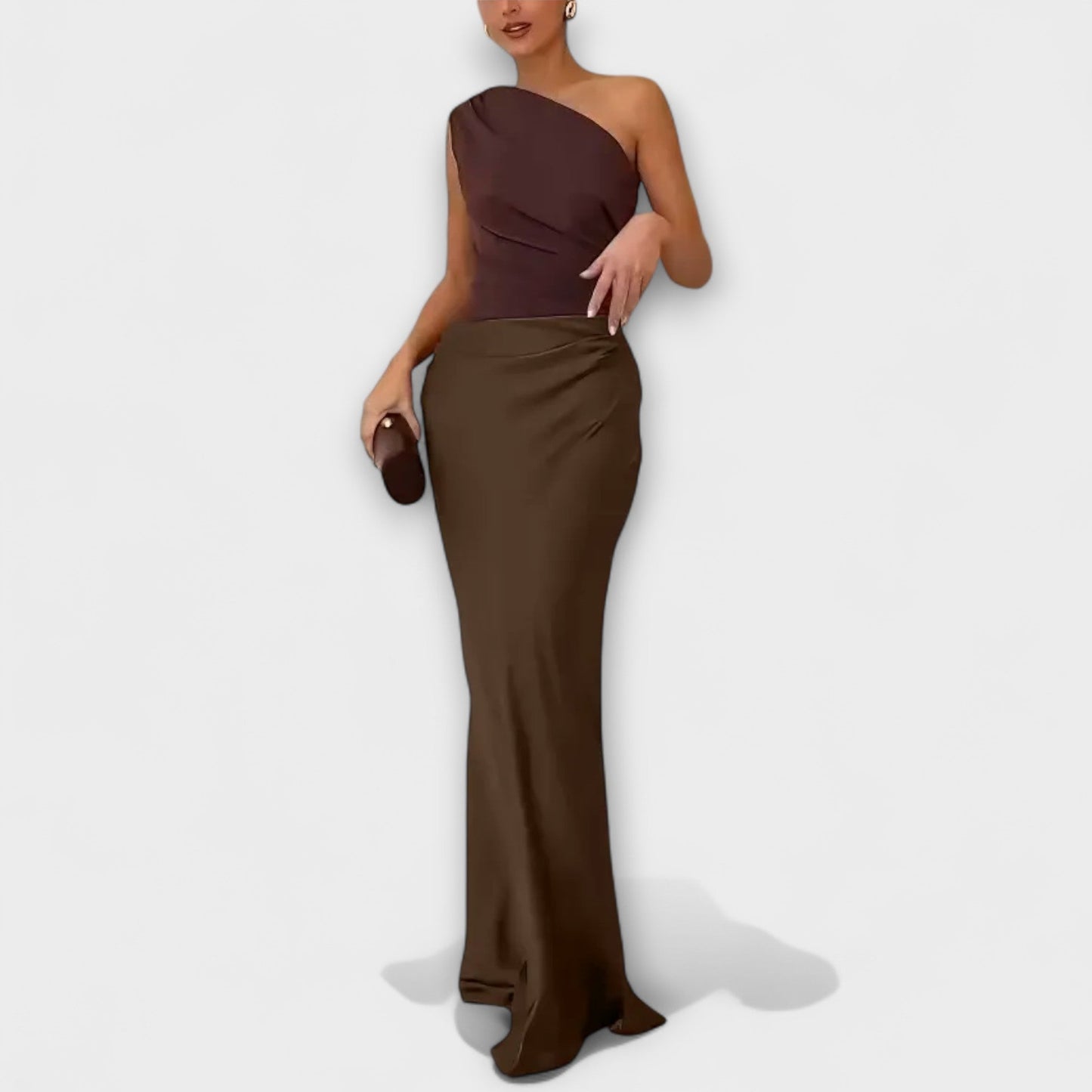 Noor™ | Elegante One-Shoulder Maxi Jurk met Plooien