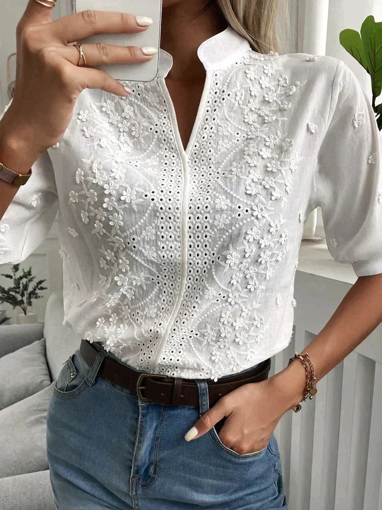 Laurine - Stijlvolle Geborduurde Casual Blouse