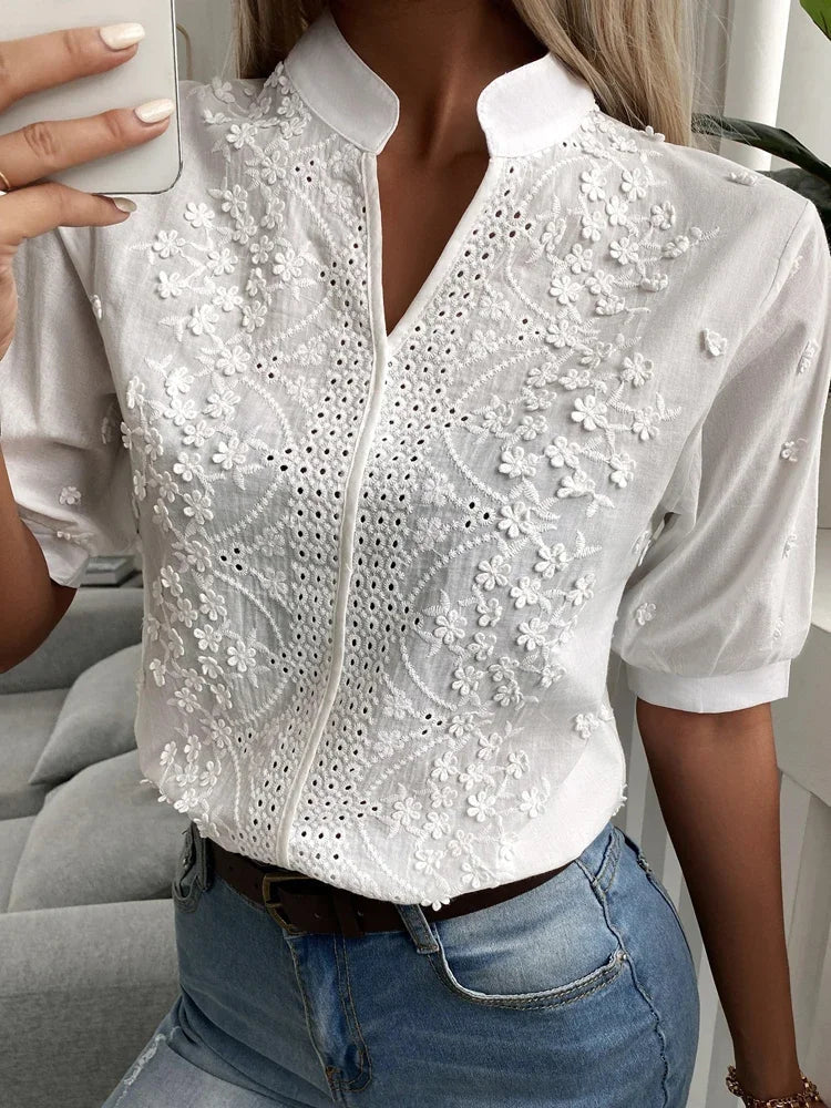 Laurine - Stijlvolle Geborduurde Casual Blouse