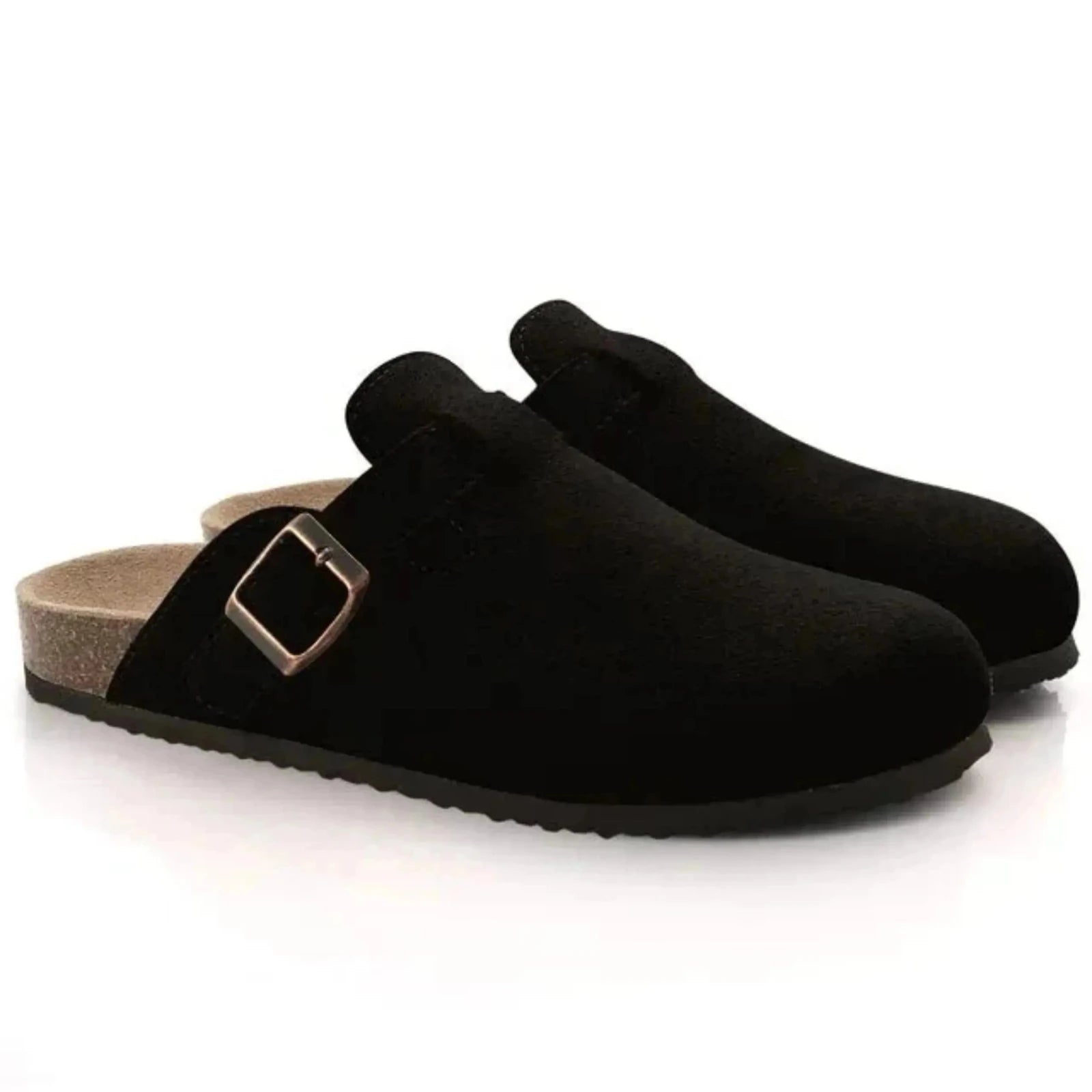 Miles | Stylish Suede Clogs with Adjustable Buckle - Black - 5