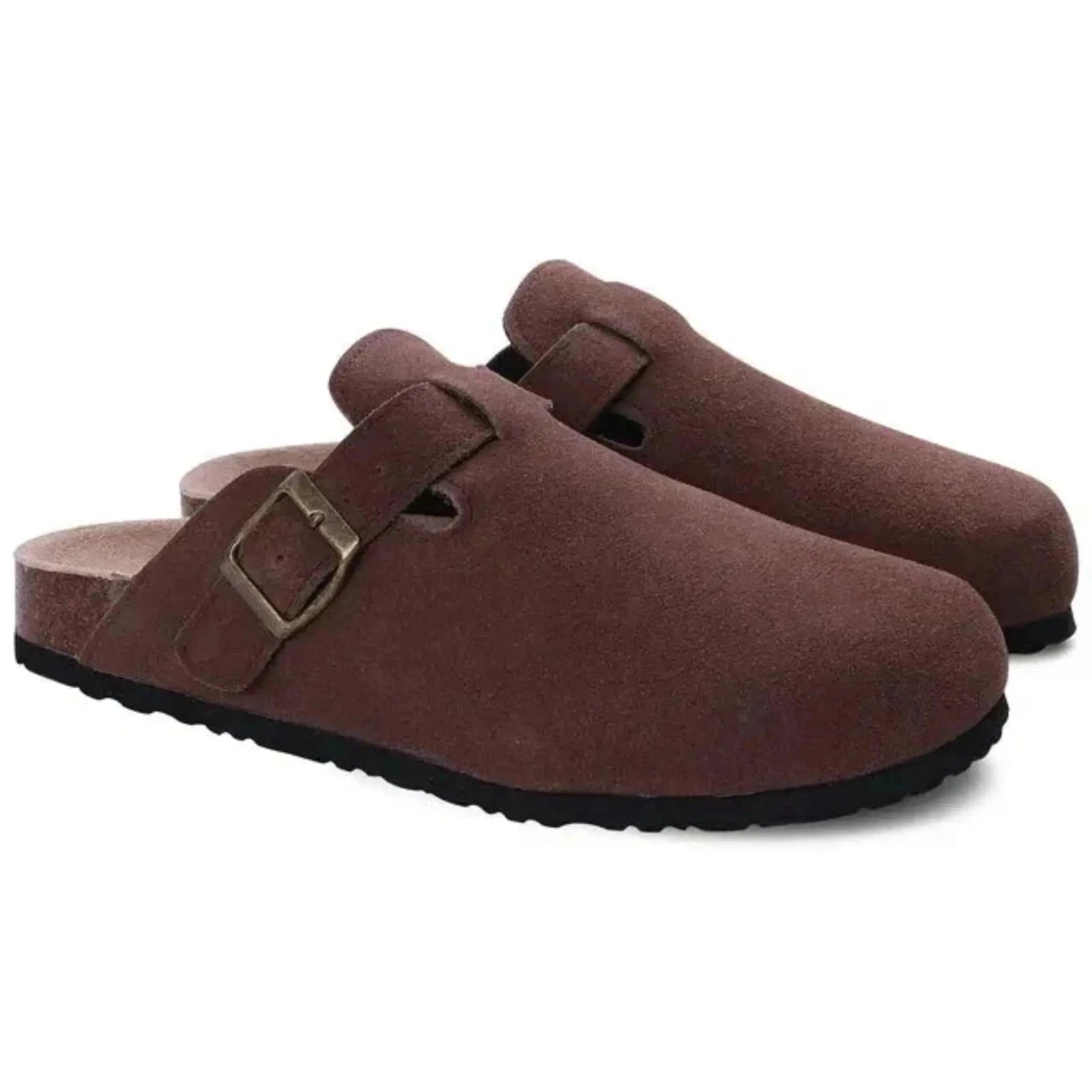 Miles | Stylish Suede Clogs with Adjustable Buckle - Brown - 4