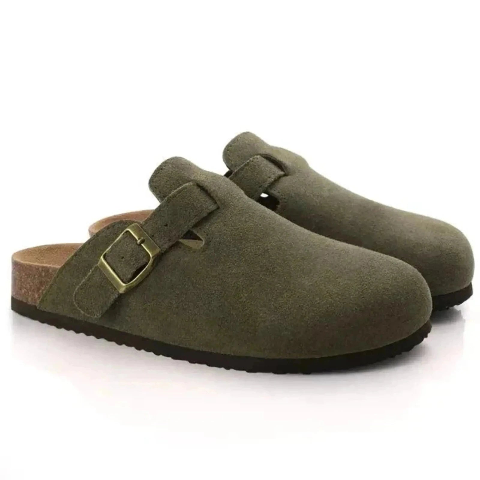 Miles | Stylish Suede Clogs with Adjustable Buckle - Military Green - 2