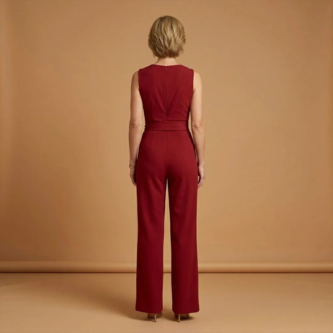 Sophia | One Shoulder Wide Leg Women's Off Shoulder Jumpsuit - Burgundy - 5