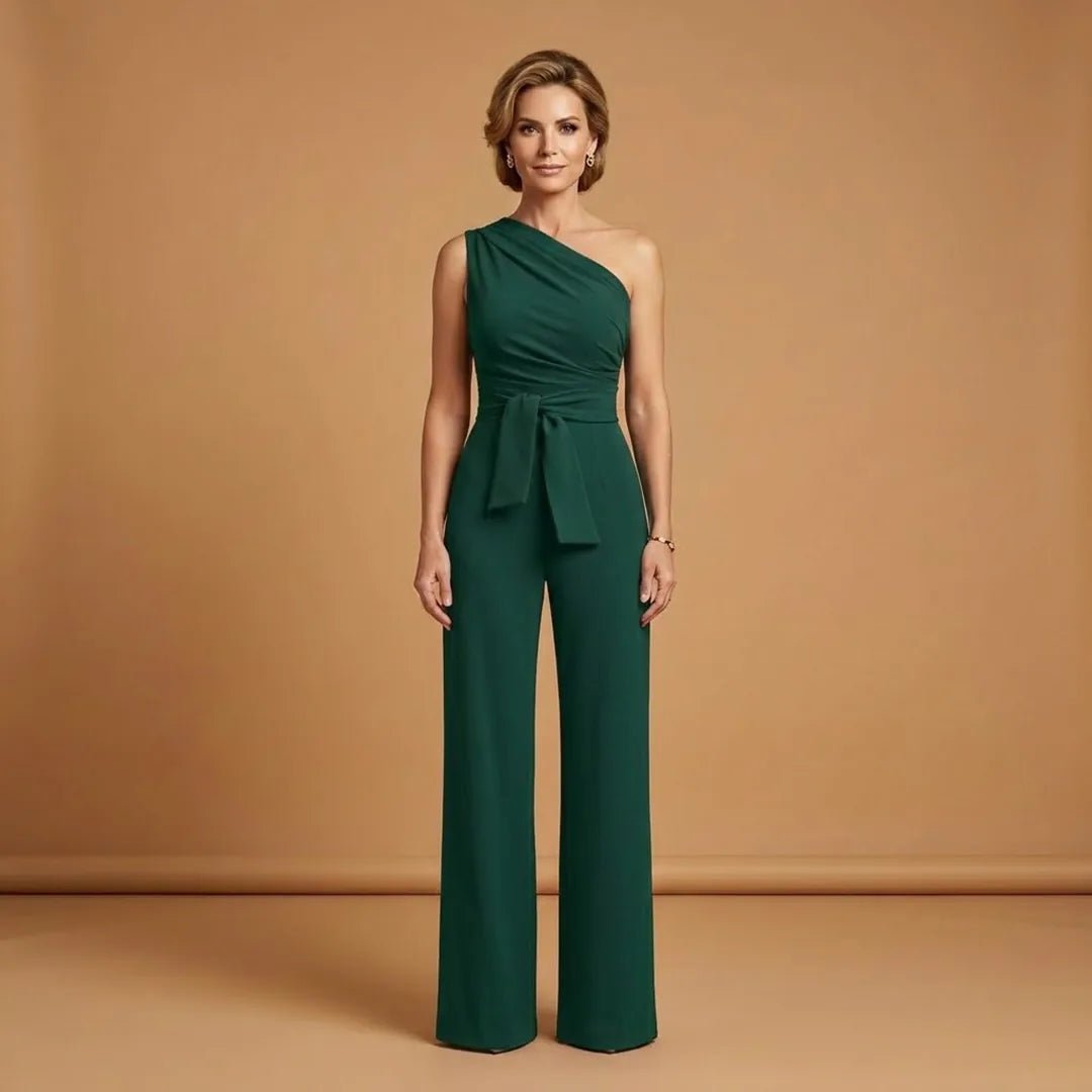 Sophia | One Shoulder Wide Leg Women's Off Shoulder Jumpsuit - Green - 8