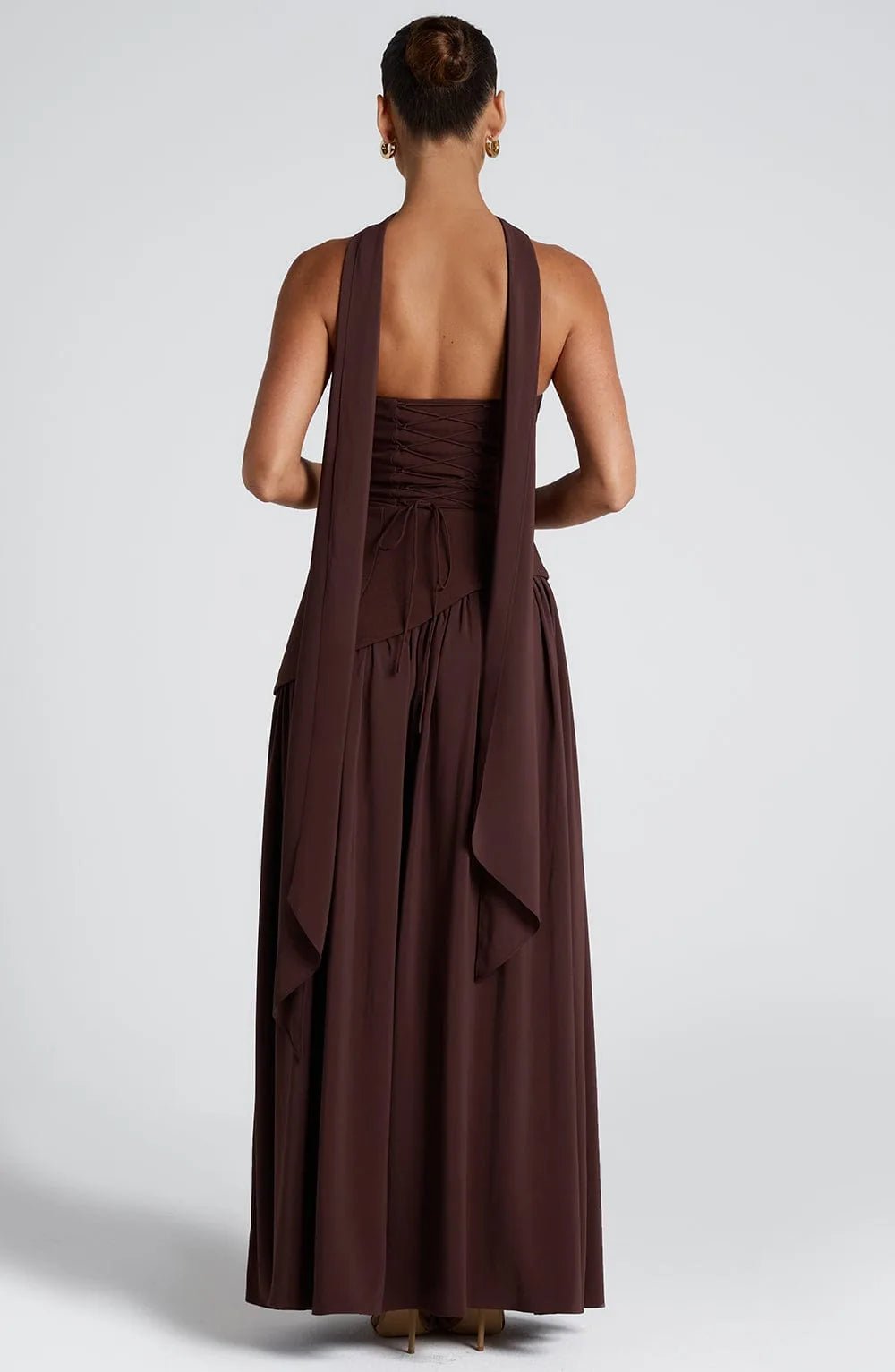Rosie | Elegant Strapless Maxi Dress With Asymmetrical Detail - Burgundy - 8